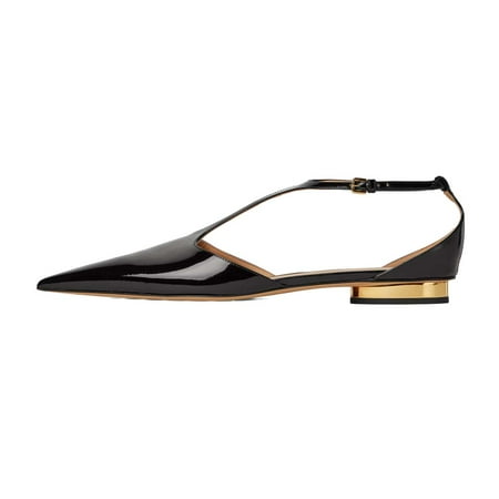 

XYD Women Chic Pointed Closed Toe Flats Low Heel Chunky Slender T-Strap with Buckle Dress Party Casual Shoes Size 9.5 Black