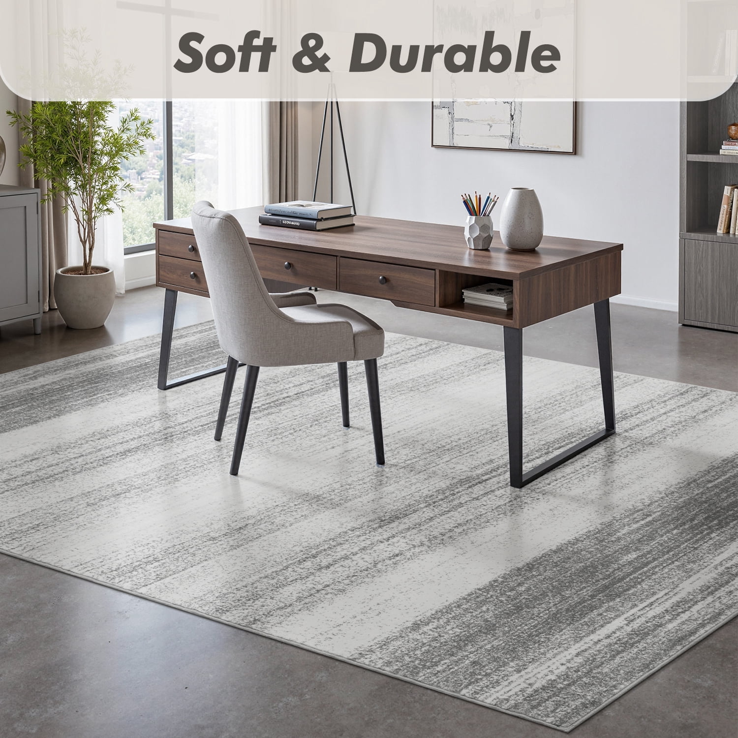 VUNATE 9'x12' Area Rugs for Living Room Washable Rugs Modern Abstract Area Rug Soft Contemporary Neutral Carpet Indoor Rug for Bedroom Dining Room Office Foldable Nonslip Rug Gray