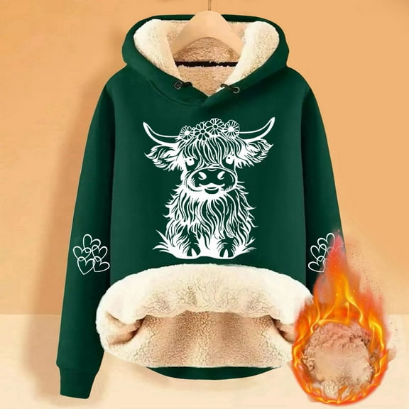 Ladies Cute Cow Print Casual Fashion Plus Thick Long Sleeved Hoodie Womens Sweatshirt Hoodie Ladies Hoodies Jacket Women plus Size Cute Sweatshirts Hooded Zip up Sweatshirt Women Women's Outdoor