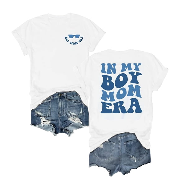 in My Boy Mom Era T-Shirt Cute Boy Mom Era Funny T-Shirt Women Casual Letter Print Short Sleeve Tee