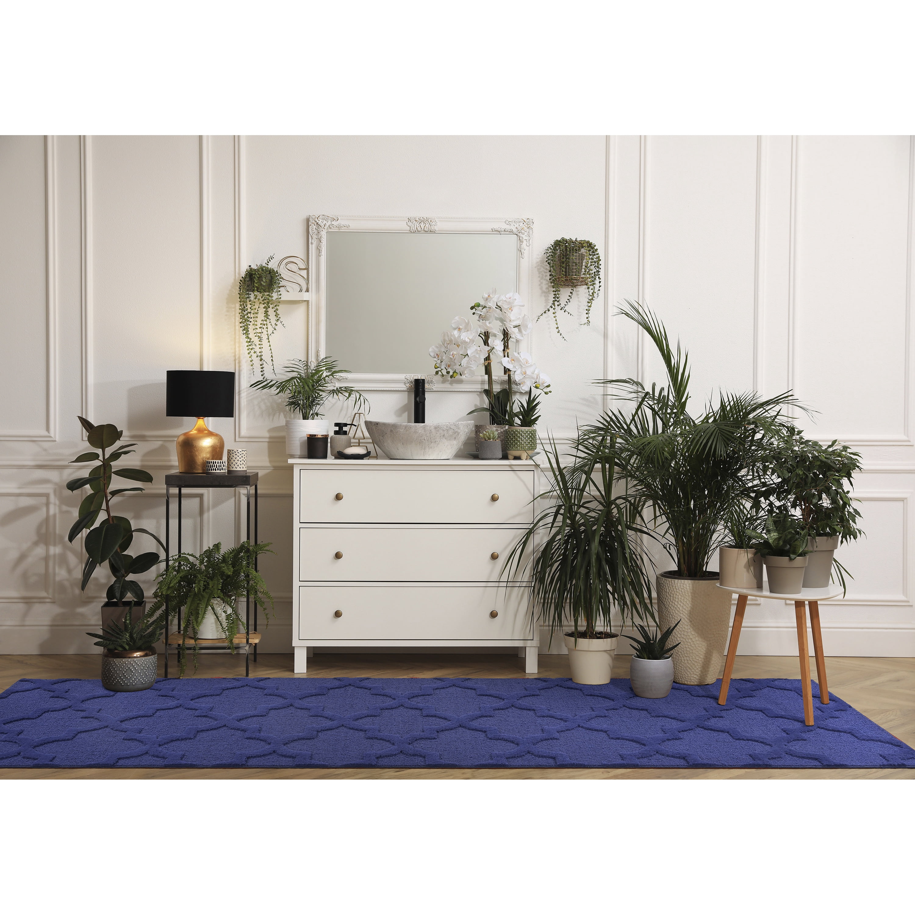 Garland Rug Quatro Polypropylene Navy Indoor Runner Rug, 3' x 12'