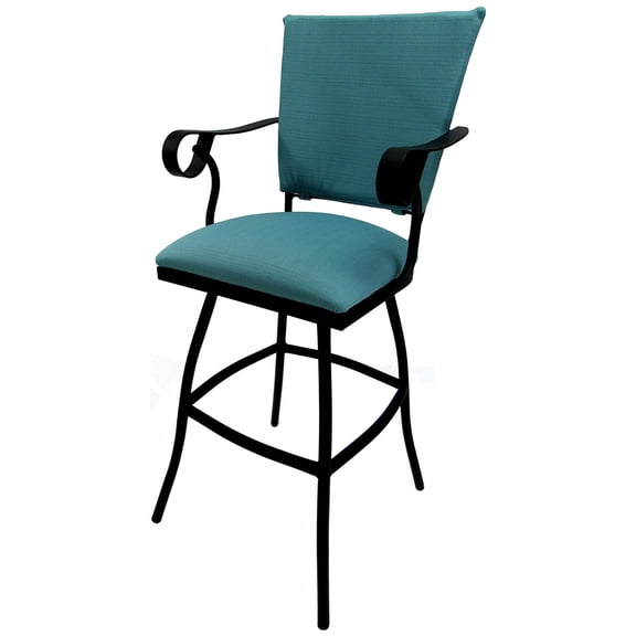 Swivel 30" Outdoor Bar Stool Jenna Arms-Aqua Fabric-Black Metal