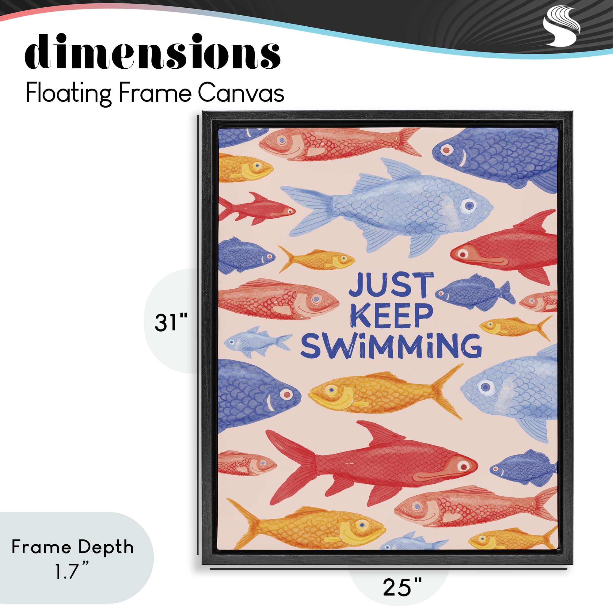 Stupell Industries Just Keep Swimming Fish Black Framed Floater Canvas Wall Art, design by The Paper Curator