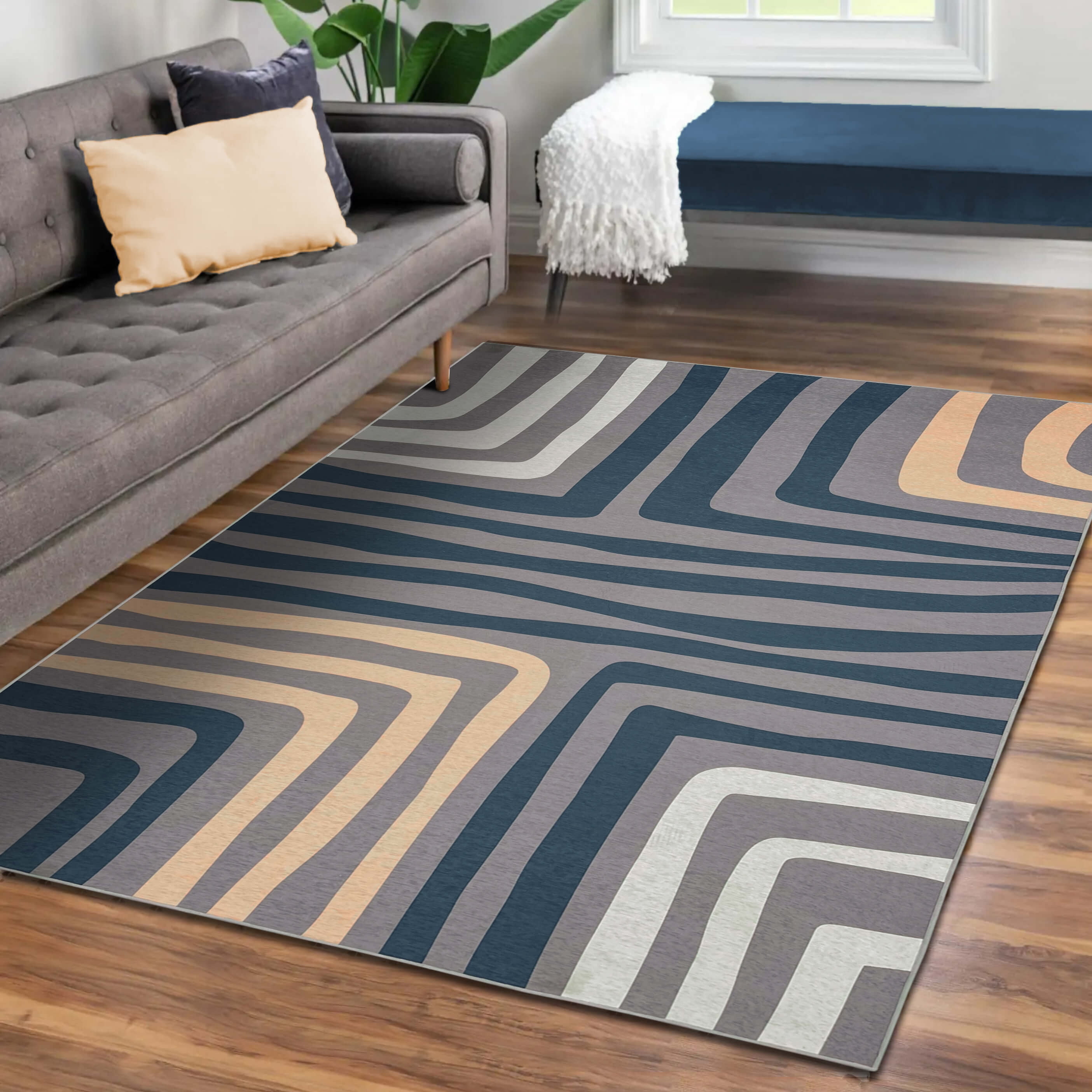 Vernal Machine Washable Non Slip Area Rug For Living room, Bedroom, Dining  room Pet Friendly High Traffic Non-Shedding Rugs Semey Collection Carpets 5  X 7 Feet Blue/White 