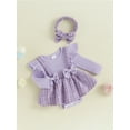 thumbnail image 3 of Suealasg 2Pcs Baby Girls Fall Outfits Long Sleeves Plaid Romper Dress +Headband 3M 6M 9M 12M 18M Infant Girls Bodysuits, 3 of 7