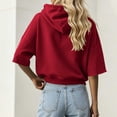 thumbnail image 6 of LEKWK Cropped Hoodie Women Drop Shoulder Short Sleeve Sweatshirt Drawstring Loose Fit Pullover Tops with Pocket Fall Casual Activewear Red M, 6 of 7
