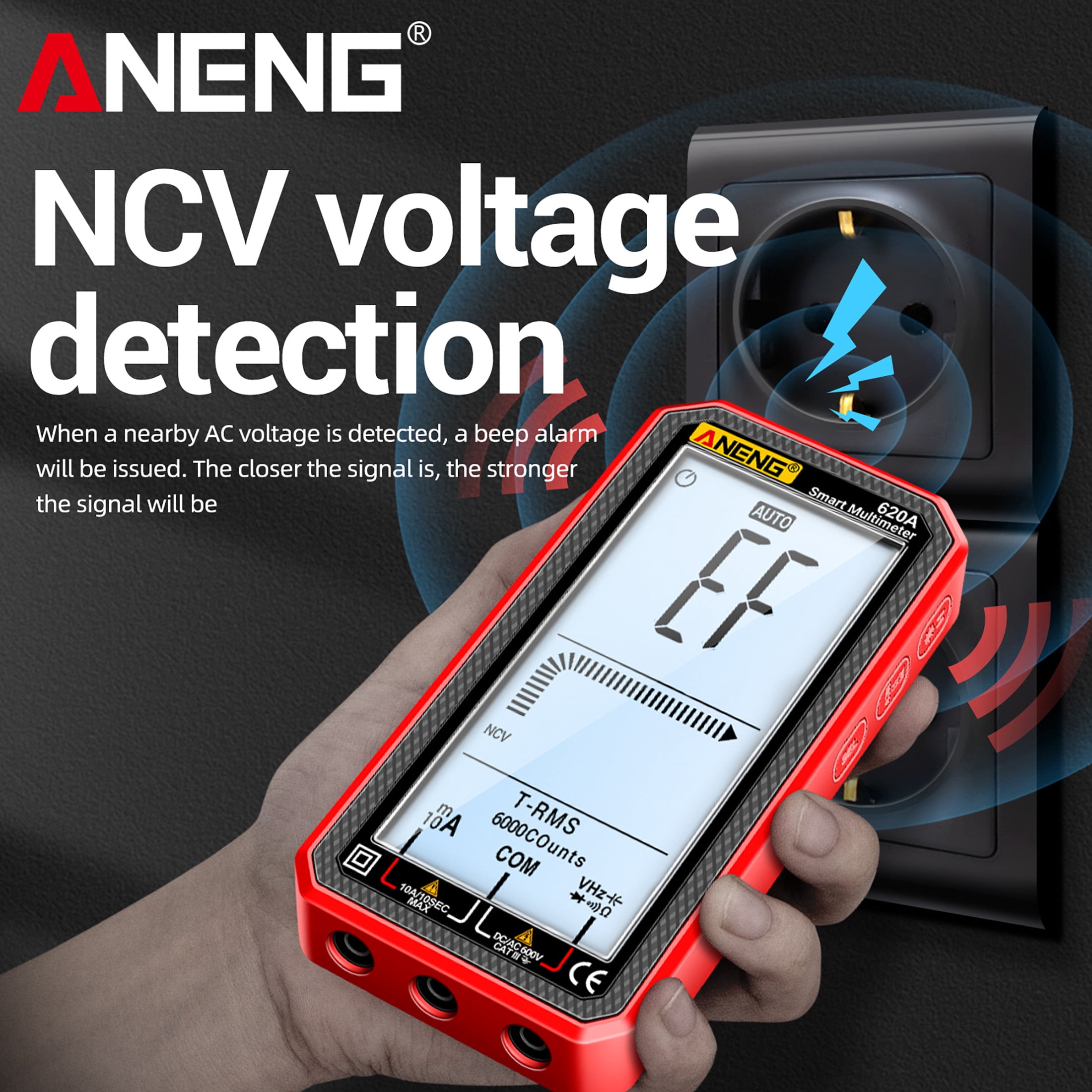 ANENG 620A Smart Digital Multimeter 6000 Counts True RMS, NCV, AC/DC Voltage/Current, Resistance/Capacitance/Temperature Tester with Flashlight