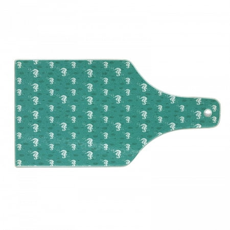 

Seahorse Cutting Board Ocean Themed Marine Aquatic Bubbles Sea Life Coastal Pattern Decorative Tempered Glass Cutting and Serving Board Wine Bottle Shape Sea Green Teal and White by Ambesonne