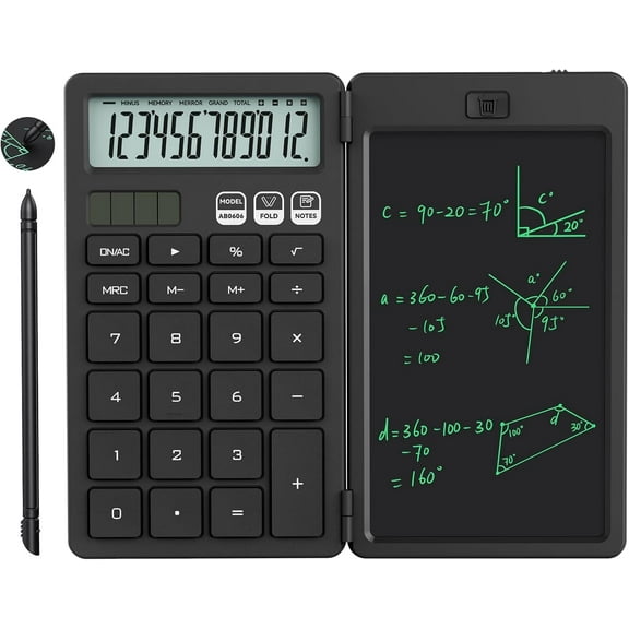 NEWYES Calculator with Writing Tablet, Portable Basic Calculator Notepad for Primary and Middle School Students, Black (Black)