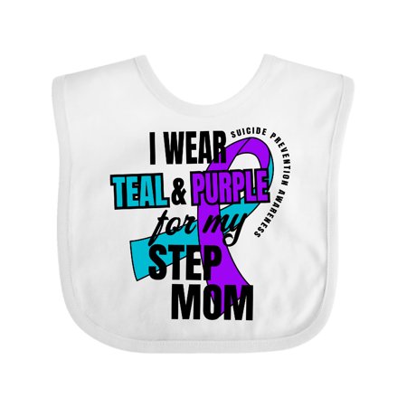

Inktastic Suicide Prevention I Wear Teal and Purple for My Step Mom Gift Baby Boy or Baby Girl Bib