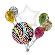 JECKAROONIE 7 pc Wild 80's Zebra Happy Birthday Balloon Bouquet Jungle Safari Colorful Bright