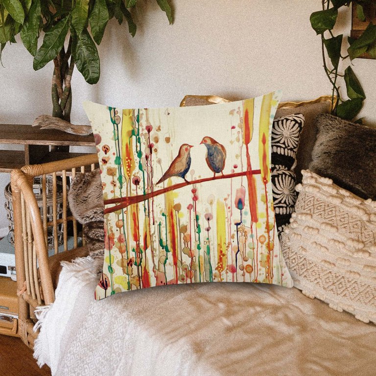 Oversized Couch Pillows Decorative Throw Pillow Case Cushion Er 18 X18 Retro Oil Painting Birds Linen Pillowcase Protector Slip Cases Sham For Car Sofa Home Com