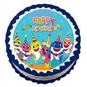 7.5" Round Pre-Cut MISSMILE Baby Shark Happy Birthday Edible Image Cake Topper By TNCT