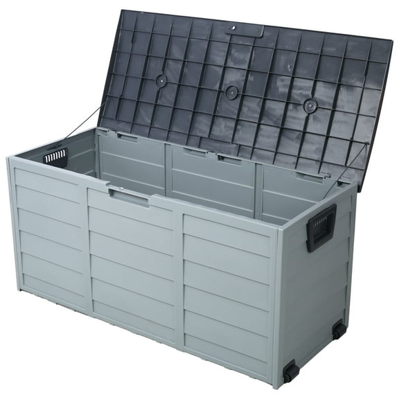 All Weather UV Pool Deck Box Storage Shed Bin Backyard Patio Outdoor w/ Wheel,75 Gallon Resin Deck Box-Organization
