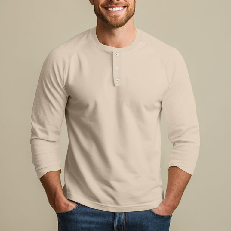 Homeyce 3/4 Sleeve Henley Shirts for Men Solid Color Button Henley