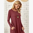 thumbnail image 3 of Women's Lounge Dress Long Sleeve Midi Long Dress Loose Casual Side Slit Dresses Pocket, 3 of 7