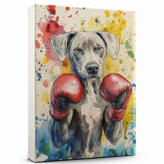 Weimaraner Dog Canvas Boxing Stretched Canvas Size 8x12 – Funny Weimaraner Dog Canvas Wall Decor, Funny Dog Wall Art for Boxing Room