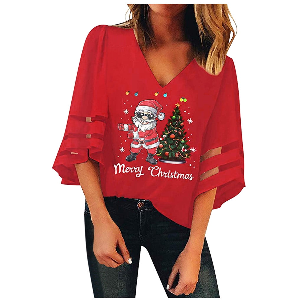 Walmart womens christmas t shirts Clearance