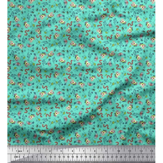 Soimoi Poly Georgette Fabric Earthworm,Fruit & Insect Printed Craft Fabric by The Yard 42 Inch Wide