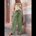 thumbnail image 6 of Womens Summer 2 Piece Outfits Sleeveless Crop Top Flowy Wide Leg Pants Matching Sets Vacation Outfits Bean Green M, 6 of 7