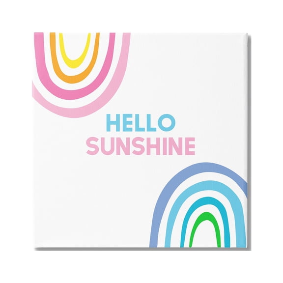Stupell Industries Hello Sunshine Pastel Greeting Pink Blue Rainbows Graphic Art Gallery Wrapped Canvas Print Wall Art, Design by Ilene Segal