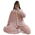 thumbnail image 4 of Pijama de vellón coral para mujer, cárdigan dulce de invierno, manga larga, talla grande, traje de ropa de casa para niña gordita, 4 of 4