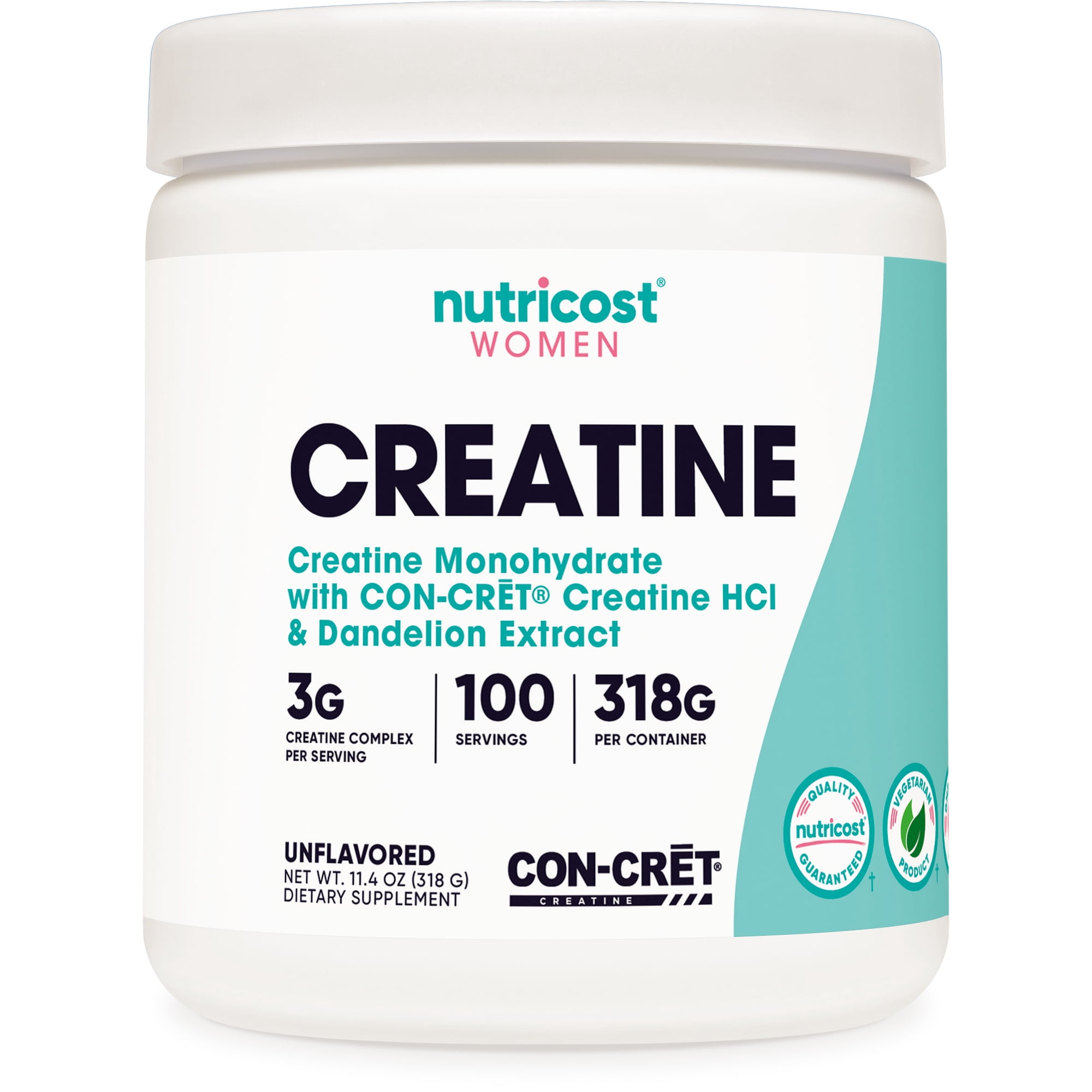 Nutricost Creatine Monohydrate Powder for Women Unflavored Supplement, 100 Servings | Creatine Monohydrate with CON-CRE® Creatine HCl, Folate, Dandelion, Uva Ursi, & Cranberry Extract