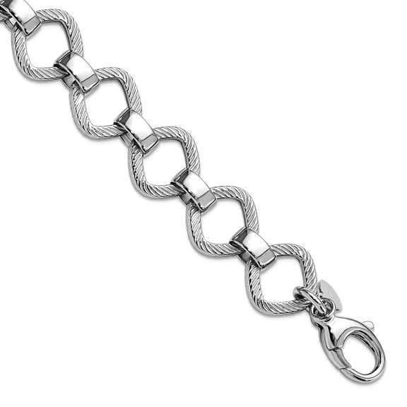 925 Sterling Silver Rhod Plated Polished Texture W .5inch Ext Bracelet 7 Inch 15mm Wide Link Bracelet for Women