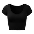thumbnail image 5 of MIXUE Boho Tops For Women Summer Solid Color Square Collar Short Sleeve Slim Fit Casual Basic Tunic Shirts For Women T-shirts Holiday Wear,Black,M, 5 of 5