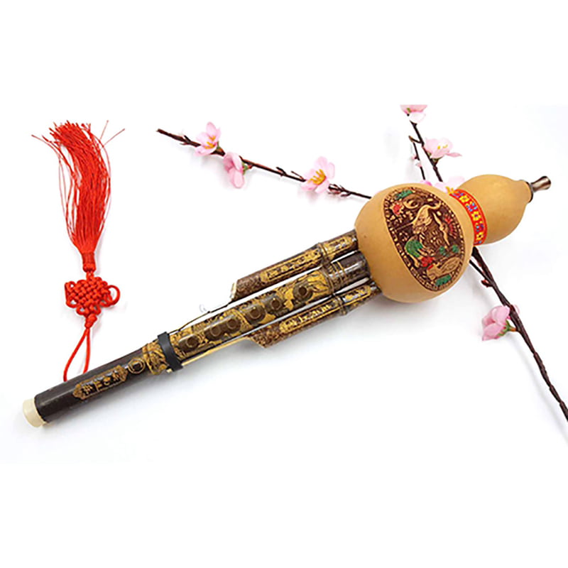 Chinese Traditional Hulusi Flutes Handmade Black Bamboo Gourd Cucurbit  Flute People Musical Instrument Key C for Beginners Music