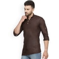 thumbnail image 4 of eloria Indian Traditional Brown Thread Work Solid Cotton Blend Kurta For Men's, 4 of 7