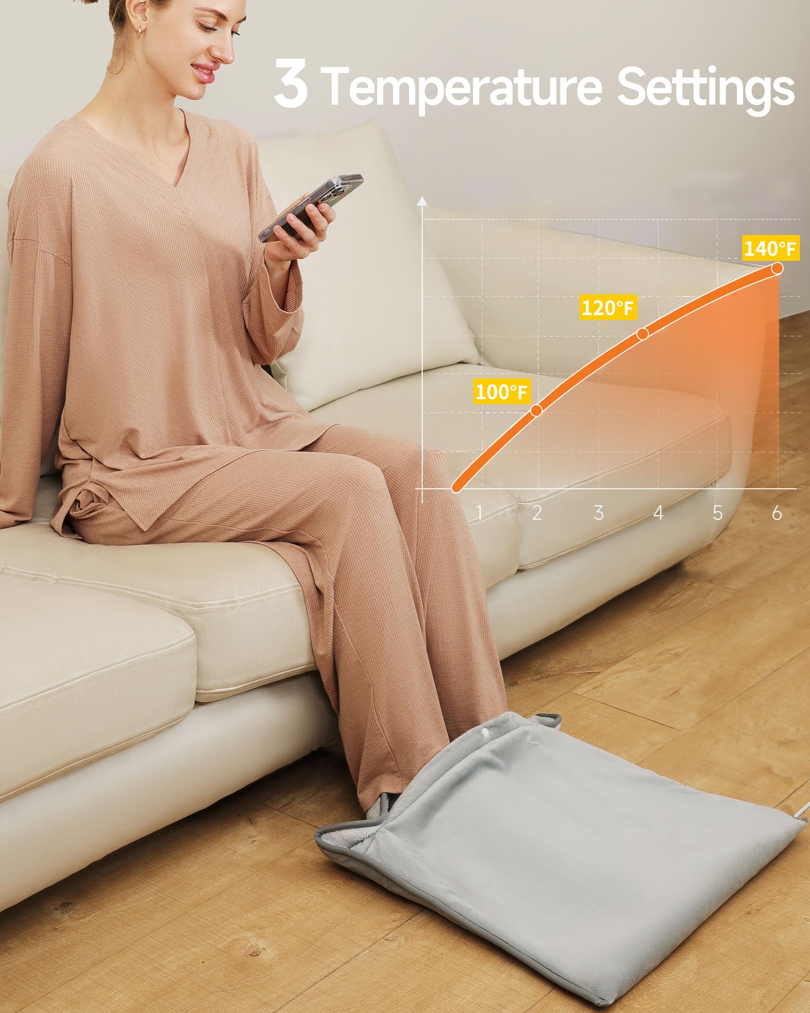 ALLJOY Foot Warmer, Electric Heating Pad for Feet with 4h Auto off & 3 Heat Levels, Fast Heating, Gray, Size 21"x20 "