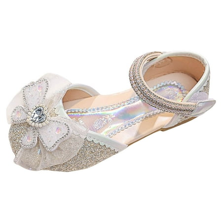 

HMOONORY Girls Sandals Fashion New Pattern Cute Bow Decoration Love Bright Diamond Versatile Flat Bottom Comfortable Hook Loop Princess Shoes