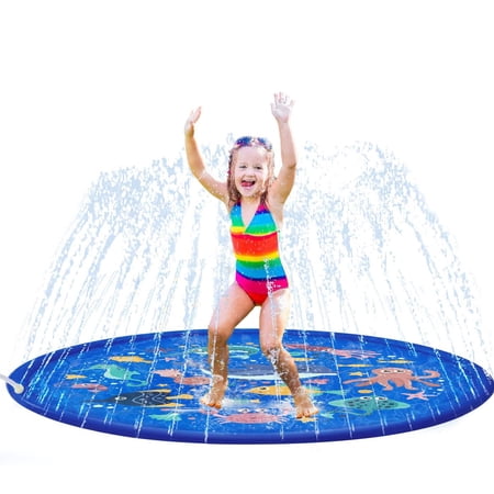 Fun Little Toys Inflatable Splash Sprinkler Pad for Kids Toddlers Dogs Kiddie Baby Pool Outdoor Water Mat Toys-Baby Infant Wading Swimming Pool-Fun Backyard Fountain Play Mat for Girls Boys(Sea Animal)