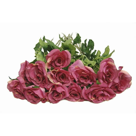 Deep Blush Pink Garden Rose 24in Artificial Polysilk Faux Fake Flower Long Stem for Craft Home Outdoor Bouquet Arrangement Ceremony Wedding Arch Floral Wall Aisle Decor (Mauve, Set of 2 Dozen)