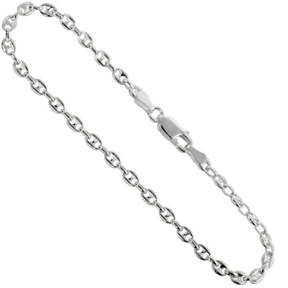 925 Sterling Silver Italian Mariner Puffed Anchor Chain Link Necklace 4.2mm