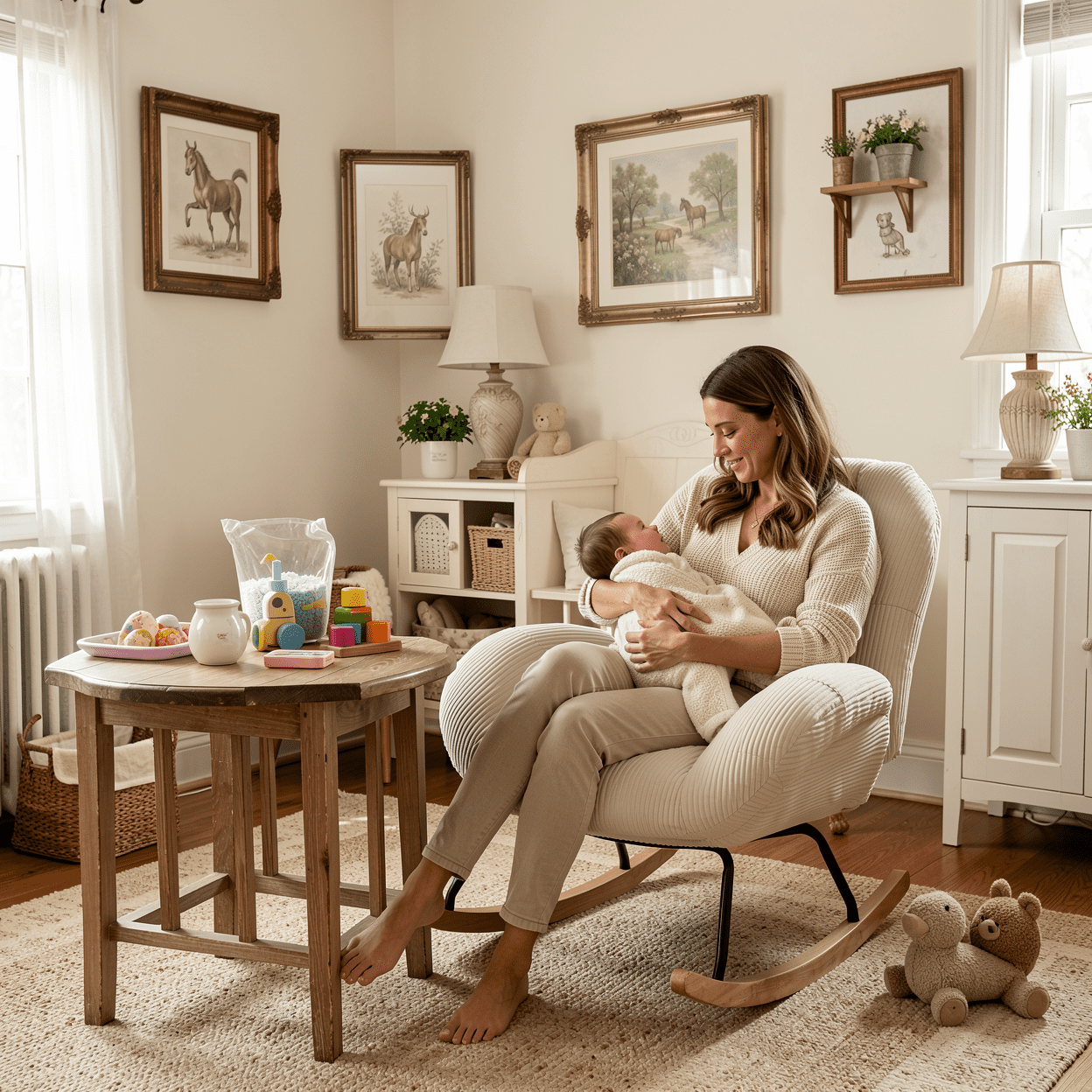 Homy Casa Corduroy Rocking Accent Chair with Solid Wood Base, Lounge Chair for Living Room, Bedroom, Reading Corner
