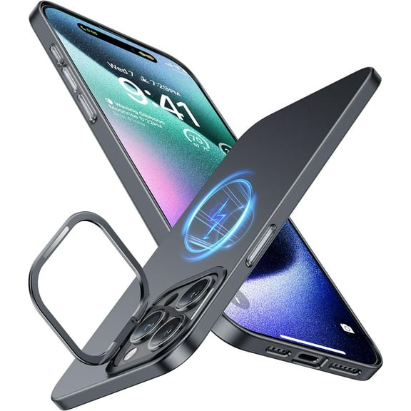 Slim Fit Magnetic Stand for iPhone 15 Pro Max Case, Fit for MagSafe, Camera Kickstand, Ultra Thin Anti-Scratch Protective Matte Phone Case for iPhone 15 ProMax Case 6.7, Grey Titanium