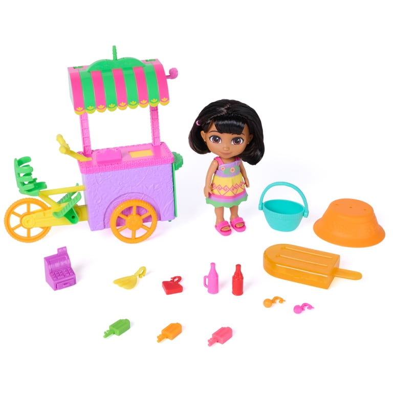 Dora, Pop 'N' Go Treat Cart with 15 Pieces, Transforming Cart