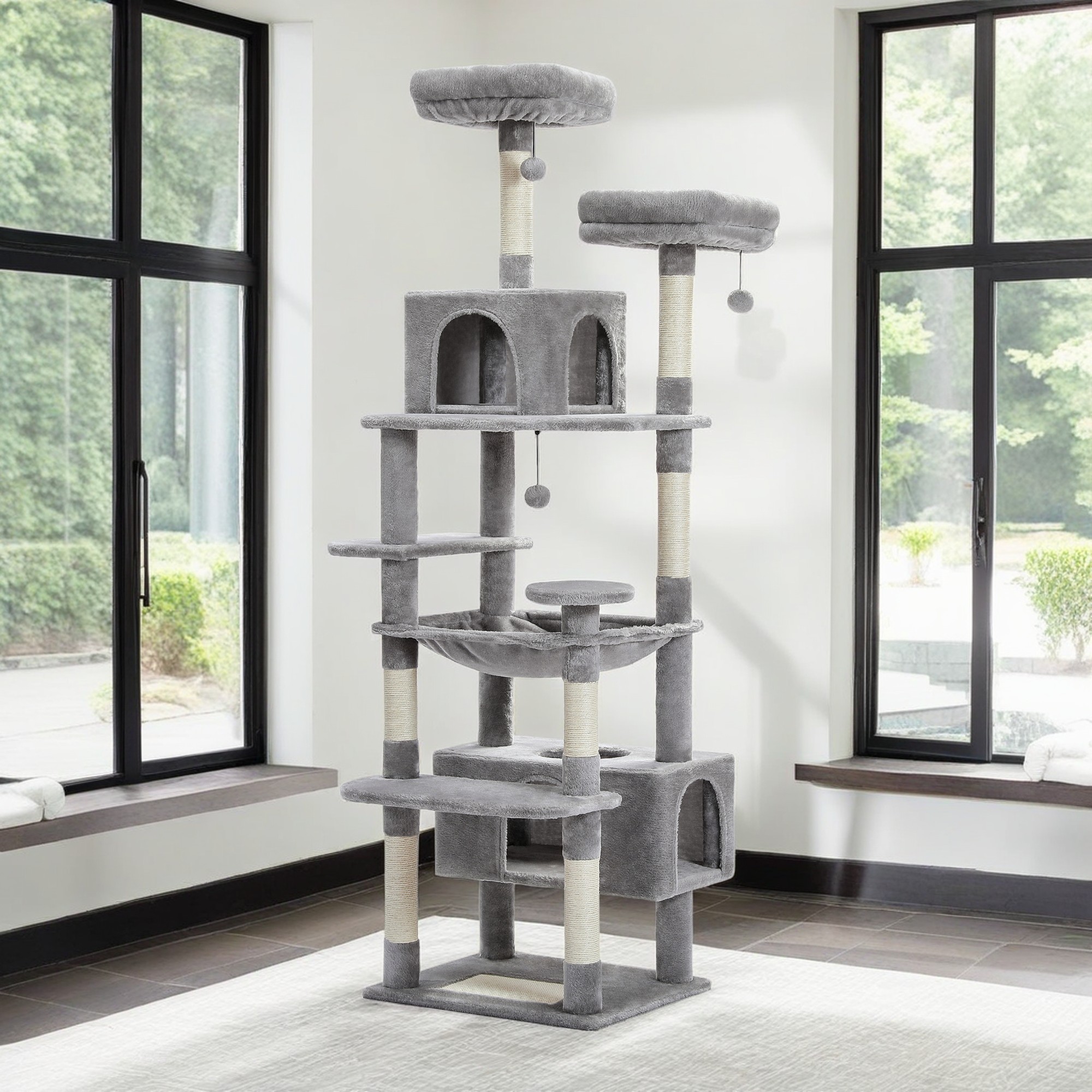 resenkos 72" Large Cat Tree Tower with Sisal Scratching Post, Indoor Cat Condo for Big Cat Maine Coon, Gray