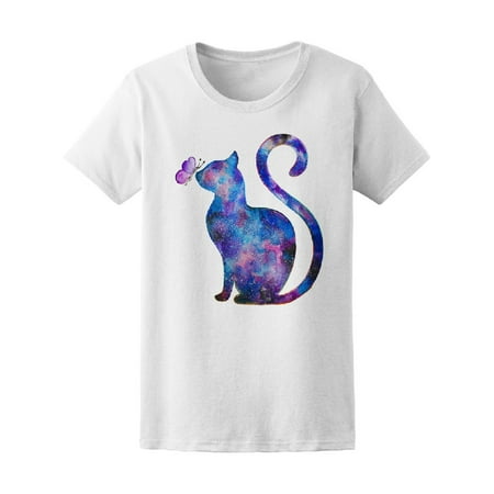 Watercolor Cat With Butterfly Tee Women's -Image by Shutterstock