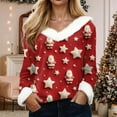 thumbnail image 2 of larppty Christmas Shirt Women Sexy Plush Fur Trim Vneck Xmas Top Holiday Party Blouses Long Sleeve Pullover Christmas Costume (Hot Pink, XL), 2 of 8