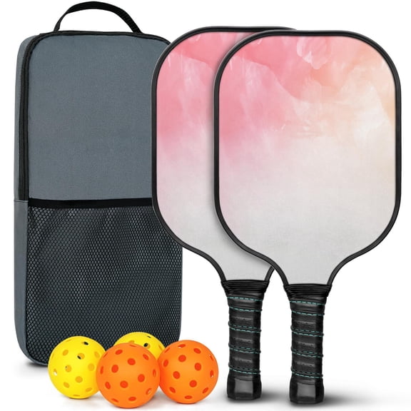 Pickleball Paddles Set Of 2, Fiberglass Surface, Fluid Smoke Aurora Art Style, 4 Balls & Bag