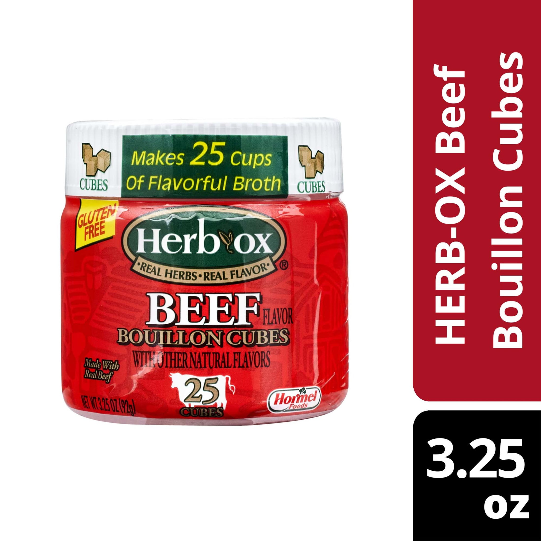 (4 pack) HERB-OX Beef Bouillon Cubes, 25 Count, Shelf-Stable, 3.25 oz Plastic Jar