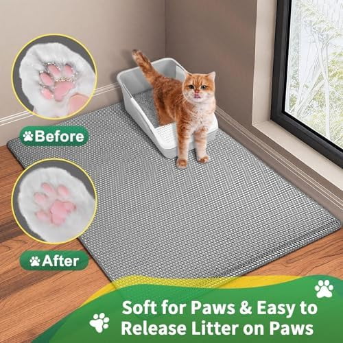 35''X 25'' Large Litter Mat, 2 Layer Cat Litter Mat Litter Trapping Mat,Litter Box Mats for Floor, Cats Litterbox Catcher Rug for Kitty Pet, Waterproof Urine Proof,Non-Slip