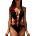 thumbnail image 2 of One Piece Swimsuits for Women Halter Plunge Neck Monokini 3D Floral Applique Pearl Beaded Cut Out Tummy Control Charming Bathing Suits, 2 of 6
