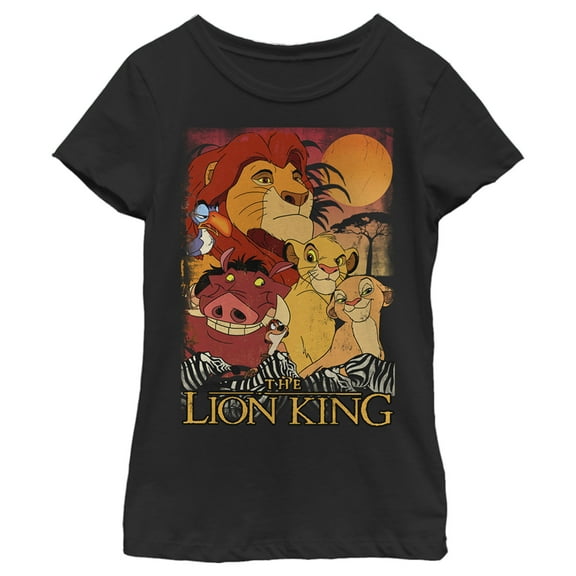 Girl's Lion King Retro Distressed Friends  Graphic Tee Black X Small