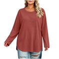thumbnail image 3 of Vivianyo HD Women's Plus Size Round Neck Long Sleeve Tunic Top, Curved Split Hem Loose Shirt for Autumn Daily Errands Casual Outings, Sizes L-4XL, 3 of 8