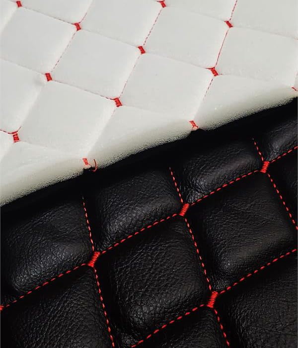 Vinyl Quilted Foam Fabric w 3/8" Foam Backing Upholstery / 52" Wide/Sold by The Yard/ Commercial Quality Upholstery Fabric, Durable Marine & Outdoor Use (Black w Hq Red Thread Yarn, Diamond 2"x3")