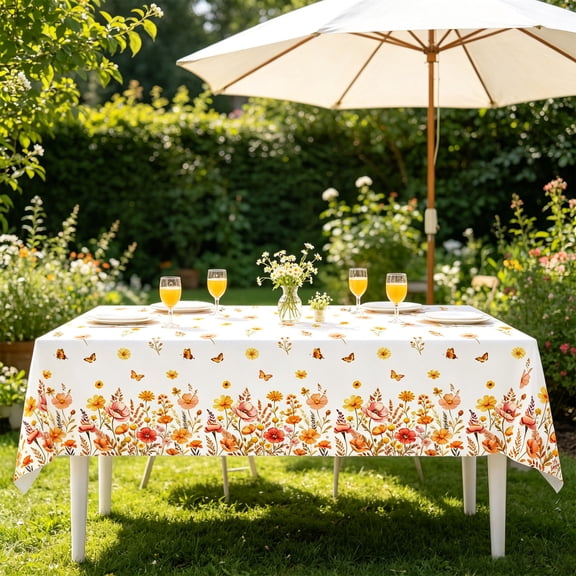 Yhmxh Fall Tablecloth Thanksgiving Plastic Tablecloths Pumpkin Wild Floral Disposable Table Cloth Rectangle Fall Rectangle Table Cover for Autumn Harvest Party, 108 x 54 Inch